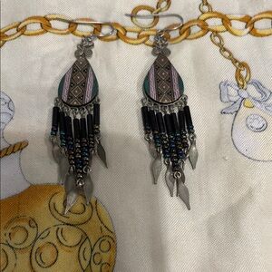 Bohemian Black and Silver Dangle Earrings